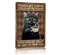CrazySign - Letrero de chapa con texto ""Gato negro divertido, toca mi caf , te voy a dar una bofetada muy fuerte"", decoraci n vintage para pared