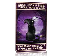 CrazySign Women Girls Gift Funny Halloween Witch Cat Sign Amantes de gato Once Upon A Time Recoja un letrero de lata de gato negro Arte de pared