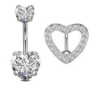 Crdifu 2 uds barras de plata para el vientre 10mm acero quirúrgico 14G corazón ombligo anillos Piercing joyería con CZ