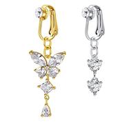Crdifu 2 uds Clip en el Ombligo Anillos Falso Falso Ombligo Piercing joyería Mariposa corazón Colgante