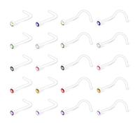 Crdifu 20pcs Piercing Nariz Perno Stud Conjunto UV Biofilex Retenedores Forma L Espiral Recto 0.8mm Cristal Barra