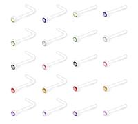 Crdifu 20pcs Piercing Nariz Perno Stud Conjunto UV Biofilex Retenedores Forma L Espiral Recto 0.8mm Cristal Barra