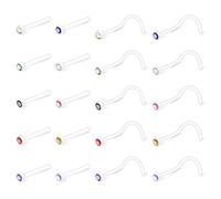 Crdifu 20pcs Piercing Nariz Perno Stud Conjunto UV Biofilex Retenedores Forma L Espiral Recto 0.8mm Cristal Barra