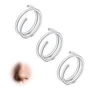 Crdifu Anillo de nariz doble de 18 g, aro de nariz liso de 8 mm, acero inoxidable, 1 mm, anillos de nariz para mujeres y hombres, 3 piercings de nariz, color plateado, oro rosa, negro, colorido