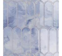 CRE8TIVE 16 Piezas Azulejos Adhesivos Autoadhesivo Azul Claro Cenefa Adhesiva Cocina Azulejos Adhesivos Baño Marmol Impermeable Baldosas Adhesivas Pared Forma de Abanico Largo Chimenea 30.5cm x 30.5cm
