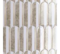 CRE8TIVE 16 Piezas Azulejos Adhesivos Baño 3D Baldosas Adhesivas Pared Beige Blanco Vinilos Azulejos Cenefa Cocina Forma de Abanico Largo Marmol Azulejos Adhesivos Cocina Para Lavadero 30.5cm x 30.5cm