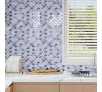 CRE8TIVE Azulejos Adhesivos Azul Gris 16 Piezas Cenefa Adhesiva Cocina Efecto Marmol Forma de Abanico Baldosas Adhesivas Pared Mosaico Azulejos Adhesivos Cocina Lavadero Escaleras 30.5cm x 30.5cm