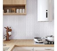 CRE8TIVE Azulejos Adhesivos en Espiga Blanco 4 Piezas Azulejos Adhesivos Baño Impermeable Vinilo Pared Cocina Vinilos Baño Vinilo Autoadhesivo Lavadero Mosaico Adhesivo Chimenea 28.5 x 30.5 cm