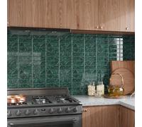 CRE8TIVE Azulejos Adhesivos Verde Oscuro Impermeable Baldosas Adhesivas Pared Efecto Marmol Vintage Azulejos Adhesivos Cocina Cenefa Adhesiva Baño Chimenea Salpicadero Cocina 4 Piezas 30.5cm x 30.5cm