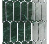 CRE8TIVE Baldosas Adhesivas Pared Verde Oscuro 3D Azulejos Ceramica Efecto Mármol Impermeable Azulejos Adhesivos Cocina Vinilo Adhesivo En Forma de Abanico Largo Baño Chimenea 4 Piezas 30.5cm x 30.5cm