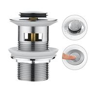 CREA Desagüe Pop Up para Lavabo, Tapón con Resorte Click Clack con Rebosadero para Lavabo de Baño, Desagüe de Lavabo con Resorte Ranurado, Níquel Cepillado