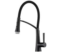 CREA Grifo Cocina Extraible Negro con 3 Tipos Chorro, Grifo Fregadero Cocina con 3 Modos de Ducha, Grifo para Fregadero con Cepillos, Grifo Mezclador Cocina Giratorio a 360°,Negro