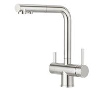 CREA Grifo de Cocina 3 Vías Ósmosis con Ducha Extraible,Grifo Monomando con 2 Palancas,360° Grifo De Cocina Para Filtro De Agua,Acero Inoxidable Cepillado