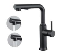 CREA Grifo de Cocina con Ducha Extraíble, Grifo para Fregadero con 2 Modos de Rociado, Grifo de Cocina Monomando Giratorio a 360°, Negro Mate