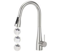 CREA - Grifo de cocina de 3 vías con ducha extensible, grifo de agua potable, mezclador para cocina, grifo de fregadero para cocina para sistemas de ósmosis de agua, acero inoxidable cepillado