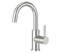 CREA Grifo de Cocina, Grifo Fregadero Cocina Giratorio a 360°, Grifo para Baño o Cocina Pequeña, Grifo de Baño con Caño Alto, Grifo para Lavabo Monomando de Agua Fría y Caliente, Acero Inoxidable