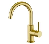 CREA Grifo de fregadero de bar de un solo agujero, grifos de oro cepillado para lavabo grande de baño/fregadero de cocina pequeño, acero inoxidable con placa de cubierta, preparación de barra húmeda