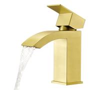 CREA Grifo Lavabo con Caño Cascada, Grifos Mejorados de Baño Moderno Mezcladora Monomando para Lavabo, Agua Fria y Caliente Disponible, Oro Cepillado