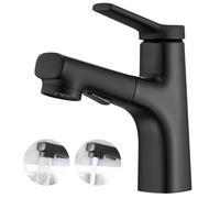 CREA Grifo Lavabo de Baño Extensible, Grifo Mezclador Monomando de Baño con Ducha, Grifo Monomando para Lavabode cuenca Grifería Baño Agua fría y caliente, Latón Negro