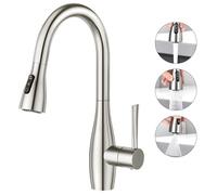 CREA Grifo para Fregadero Cocina con Ducha Extraíble 3 Modos, Grifo de Monomando Giratorio a 360°, Acero Inoxidable