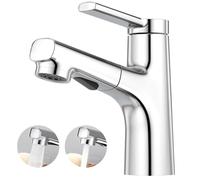 CREA Grifo para Lavabo de Baño Extensible, Grifo Mezclador Monomando de Baño con Ducha, Grifo Monomando para Lavabode cuenca Grifería Baño Agua fría y caliente, Latón Cromado