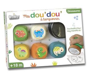 Créa Linen' | Doudou Dinosaurios | Sellos para Niños a Partir de 18 Meses | Bolas de Tela Terciopelo | Patrones Dinosaurios | Tinta Lavable a Agua | Desarrollo Motricidad y Creatividad