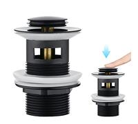 CREA Tapones de Desagüe Lavabo, Universal Click-Clack Válvula Desagüe con Rebosadero, Pop-Up Válvula Desagüe, Negro Mate