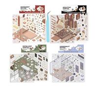 Crea Tus Propias Pegatinas De Casa Efecto 3D - 4 Piezas Calcomanías De Escenas De Dibujos Animados,Decoración Manual Para Niños Adultos Teléfonos Cuadernos Álbumes Manualidades