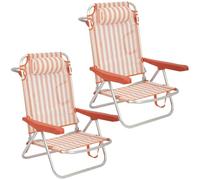 Creaciones Llopis ARW Pack 2 Sillas Playa Plegables con Cojín Reposacabezas 80 x 48,5 x 66 cm. Reclinable Tumbona 114 cm. Largo. (Rayas Naranja)
