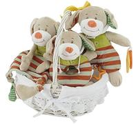 Creaciones Llopis Canastilla Bebé Animalitos Pequeña | Regalo para Niños y niñas | Dou Dou Babero Cascabel Pelota y Peluche de Actividades | Cesta Lista para Regalar (Perrito Rayas)