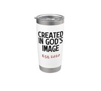 Creado a imagen de Dios Est 2020 Edad nacida Fe Cumpleaños Vaso térmico de acero inoxidable de doble pared