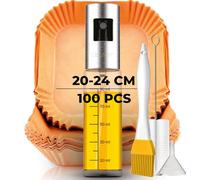 CREADY Papel Para Freidora de Aire 100 Piezas Extra Grueso [20-24CM] + Spray de Aceite | Accesorios Freidora de Aire | Papel Air Fryer Cuadrado | Accesorios Airfryer | Air Fryer Cosori 5,5 y Más