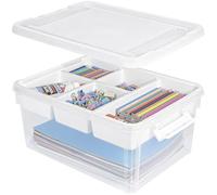 Creahaus Caja de almacenamiento multiusos de 17 cuartos con bandeja extraíble, caja de almacenamiento de plástico con compartimentos, organizador portátil de manualidades para costura, cuentas,