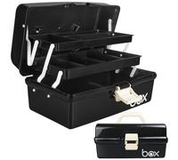 Creahaus Caja de almacenamiento multiusos de 30,5 cm con 3 capas/cajas de almacenamiento para manualidades con compartimentos/caja de herramientas de plástico negro/caja de almacenamiento de