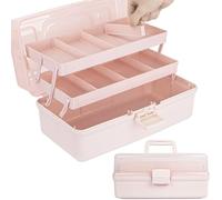 Creahaus Caja de almacenamiento multiusos de 32 cm, con 3 estantes, caja organizadora, caja de manualidades, caja de costura, maletín de medicina, caja de herramientas, maletín de pesca con 2 estantes