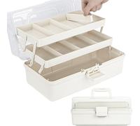 Creahaus Caja de almacenamiento multiusos de 32 cm, con 3 estantes, caja organizadora, caja de manualidades, caja de costura, maletín de medicina, caja de herramientas, maletín de pesca con 2 estantes