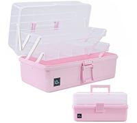Creahaus Caja de almacenamiento multiusos de 33 cm, con 3 estantes, caja organizadora, caja de manualidades, caja de costura, maletín de medicina, caja de herramientas, maletín de pesca con 2 estantes