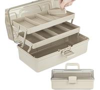 Creahaus Caja de almacenamiento multiusos de 37 cm, con 3 estantes, caja organizadora, caja de manualidades, caja de costura, maletín de medicina, caja de herramientas, maletín de pesca con 2 estantes