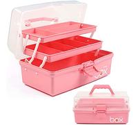 Creahaus Caja de almacenamiento multiusos de tres capas de 30cm, caja de herramientas, estuche de arte y manualidades, organizador de suministros de costura, caja de medicamentos (rosa)