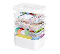 Creahaus Caja organizadora multiusos de 4 capas con bandejas extraíbles, caja de almacenamiento apilable con asa, caja de medicina portátil para costura, artes, manualidades