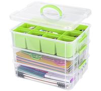 Creahaus Cajas de almacenamiento apilables de plástico de 3 capas con tapa y bandeja extraíble, contenedores de almacenamiento, multiusos, portátil, transparente, organizador para organizar