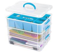 Creahaus Cajas de almacenamiento apilables de plástico de 3 capas con tapa y bandeja extraíble, contenedores de almacenamiento, multiusos, portátil, transparente, organizador para organizar