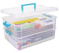 Creahaus Contenedores de almacenamiento de plástico de 2 capas con tapas, multiusos transparente apilable y caja de transporte, organizadores portátiles de manualidades y contenedor de almacenamiento