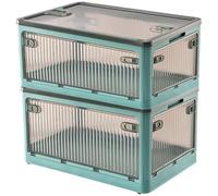 Creahaus Paquete de 2 cajas de almacenamiento con tapas, contenedores apilables de 28 litros para almacenamiento con ruedas, cajas de almacenamiento plegables con cinco puertas, contenedores de