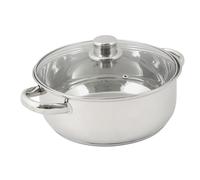 Crealys 502385 Cacerola de Acero Inoxidable Ø24 cm 4 L - Tapa de Cristal con Válvula de Vapor - Ideal para Guisos y Caldos - Apta para Inducción y Todos los Fuegos