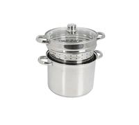 Crealys 504626, Cocedor de Pasta Olympe 8 litros Acero Inoxidable, diam. 24 cm - Tapa de Cristal y Cesta para Pasta/Verduras - Todas Las Fuentes de Calor, incluida la inducción