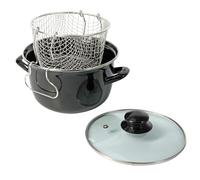 Crealys 545413 - Freidora tradicional (diámetro de 26 cm, acero esmaltado, con cesta y tapa de cristal, para hornear a la antigua patatas fritas doradas y crujientes - todo tipo de fuegos con