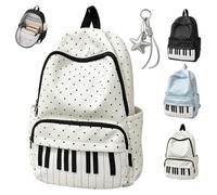 Cream and Dotted Piano Backpack，Beige | Playful Piano Theme Aesthetic Nylon Novelty Daypack for Daily Commute, Music Festivals, Family Road Trip and Weekend Travel