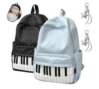 Cream and Dotted Piano Backpack，Combinación 2 | Playful Piano Theme Aesthetic Nylon Novelty Daypack for Daily Commute, Music Festivals, Family Road Trip and Weekend Travel