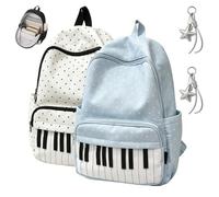 Cream and Dotted Piano Backpack，Combinación 3 | Playful Piano Theme Aesthetic Nylon Novelty Daypack for Daily Commute, Music Festivals, Family Road Trip and Weekend Travel